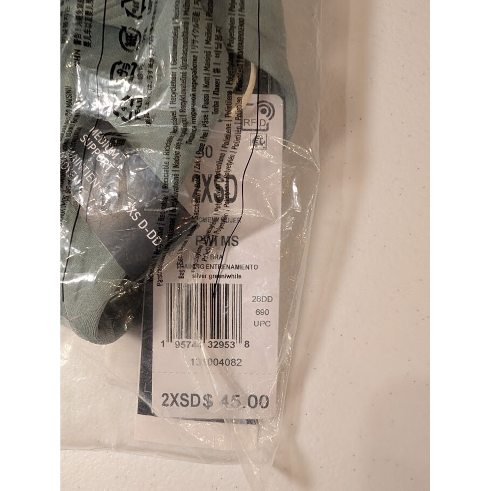 Adidas Women's Training Sports Bra Silver Green‎ White Size 2XSD New - Picture 4 of 4